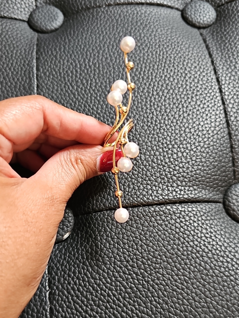 Gold Pearl Branch Ring - Delicate Pearl Accent